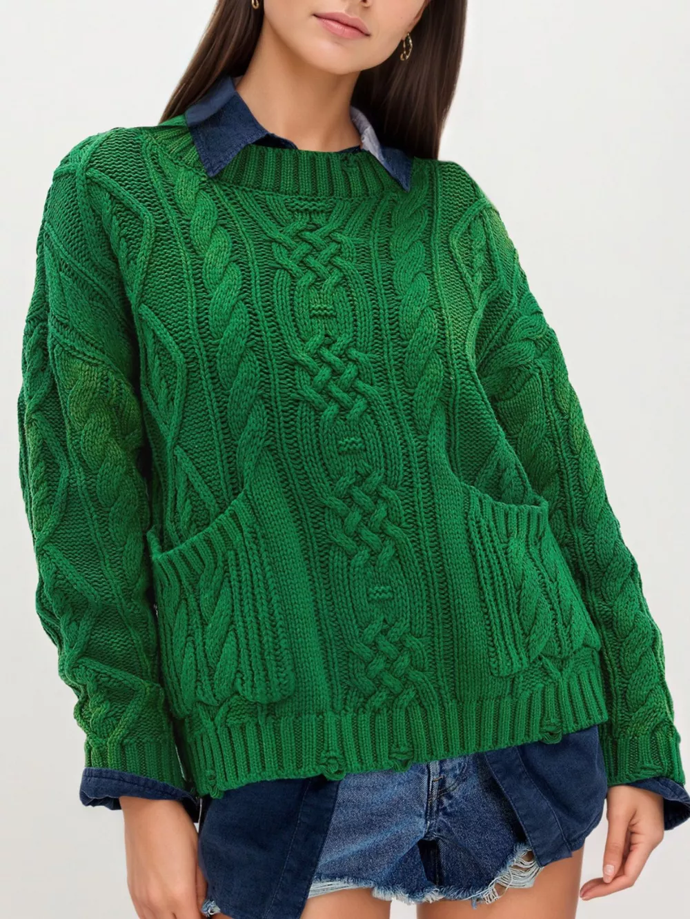 Cable-Knit Sweater with Front Pockets, image 2
