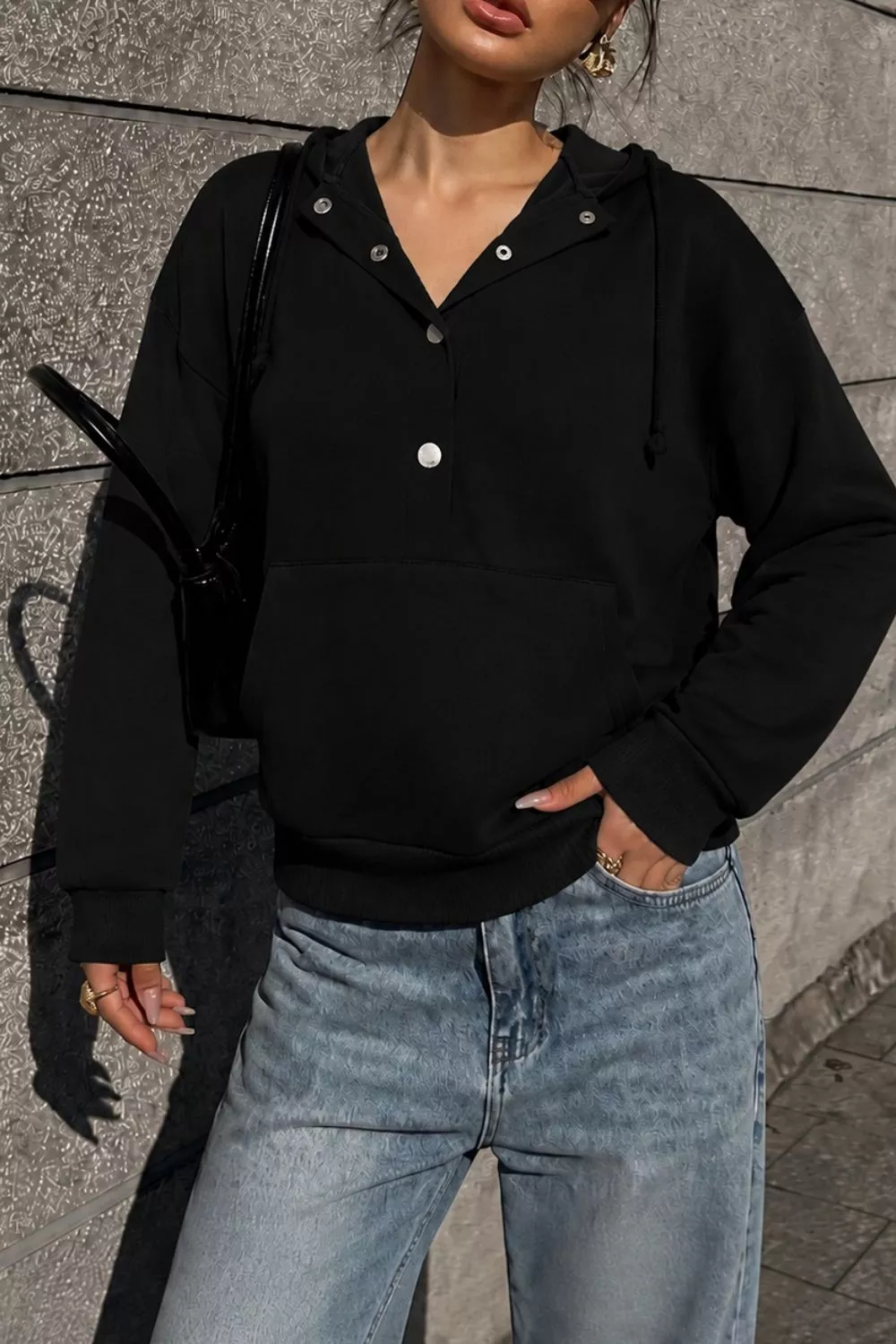 Half Snap Kangaroo Pocket Hoodie, image 9