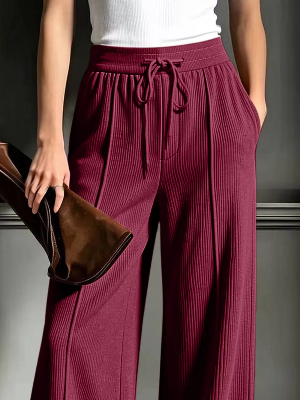 High-Waisted Wide-Leg Ribbed Corduroy Pants, image 10