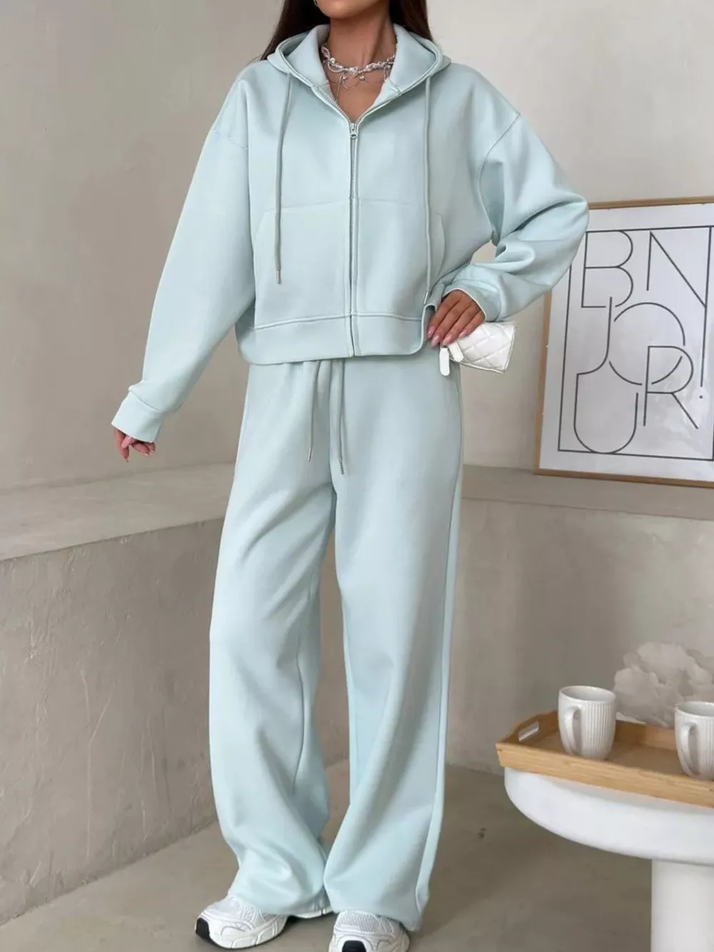 Zip-Up Hoodie and Wide-Leg Pants Set, image 21