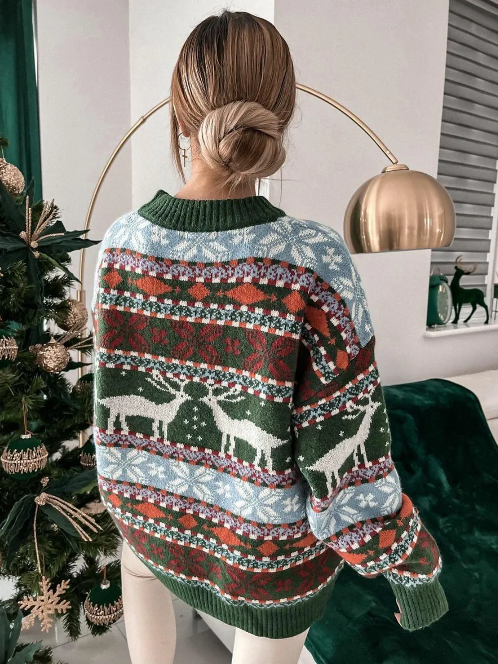 Geometric Round Neck Dropped Shoulder Sweater, image 7