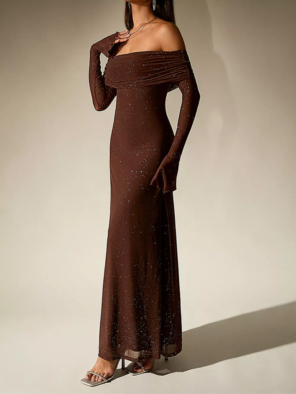 Glitter Off-Shoulder Maxi Dress, image 6