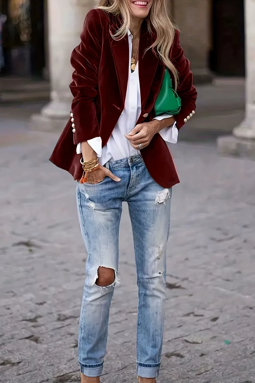 Lapel Collar One Button Blazer, image 3