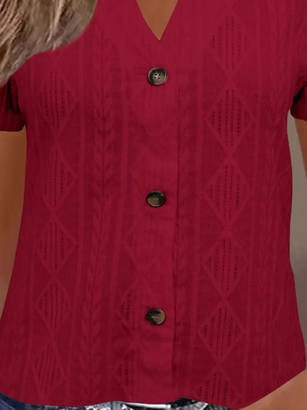 Textured Notched Short Sleeve Blouse, image 8