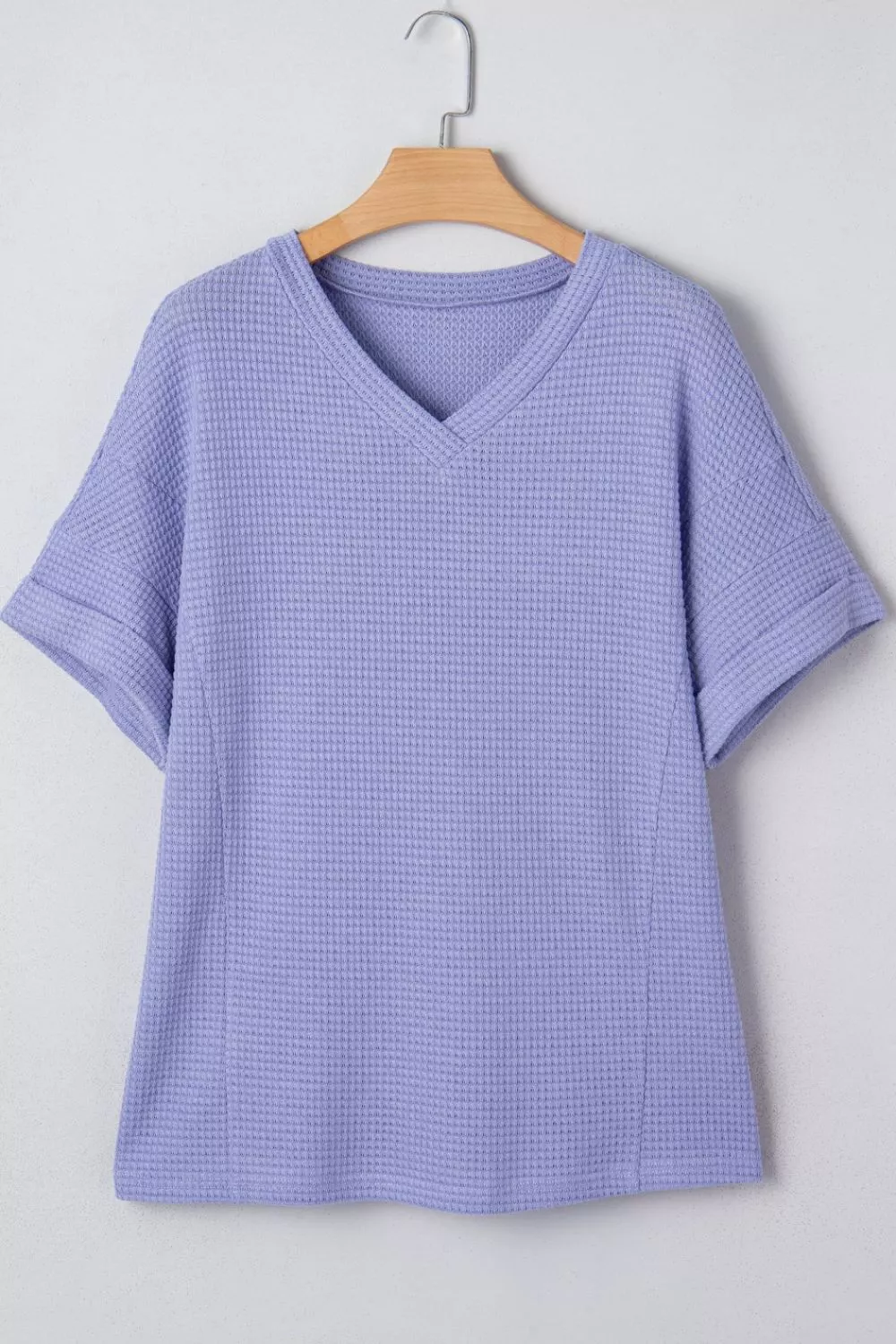 V Neck Short Sleeve Plus Size Waffle Knit Top, image 5