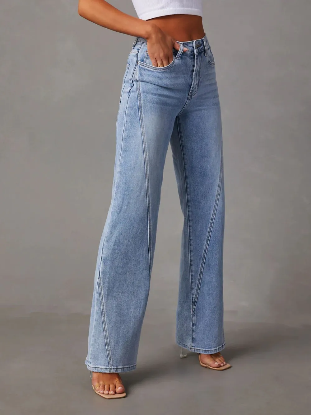 High Waist Straight Jeans with Pockets, image 5