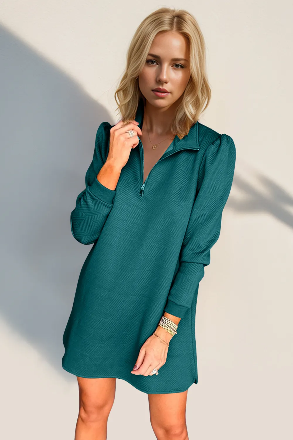 Textured Quarter Zip Long Sleeve Dress, image 12