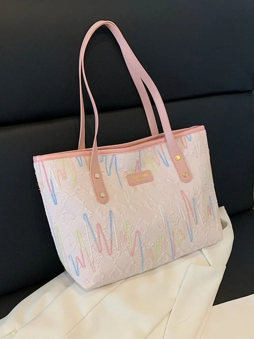 Contrast PU Leather Tote Bag, image 13