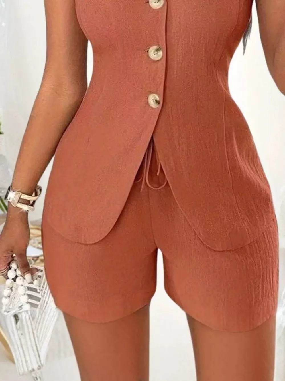 Sleeveless Button-Down Vest & Shorts Set, image 4