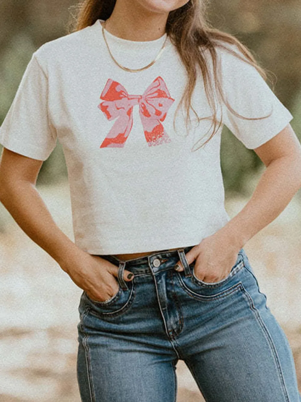 Bow Round Neck Short Sleeve T-Shirt, image 2