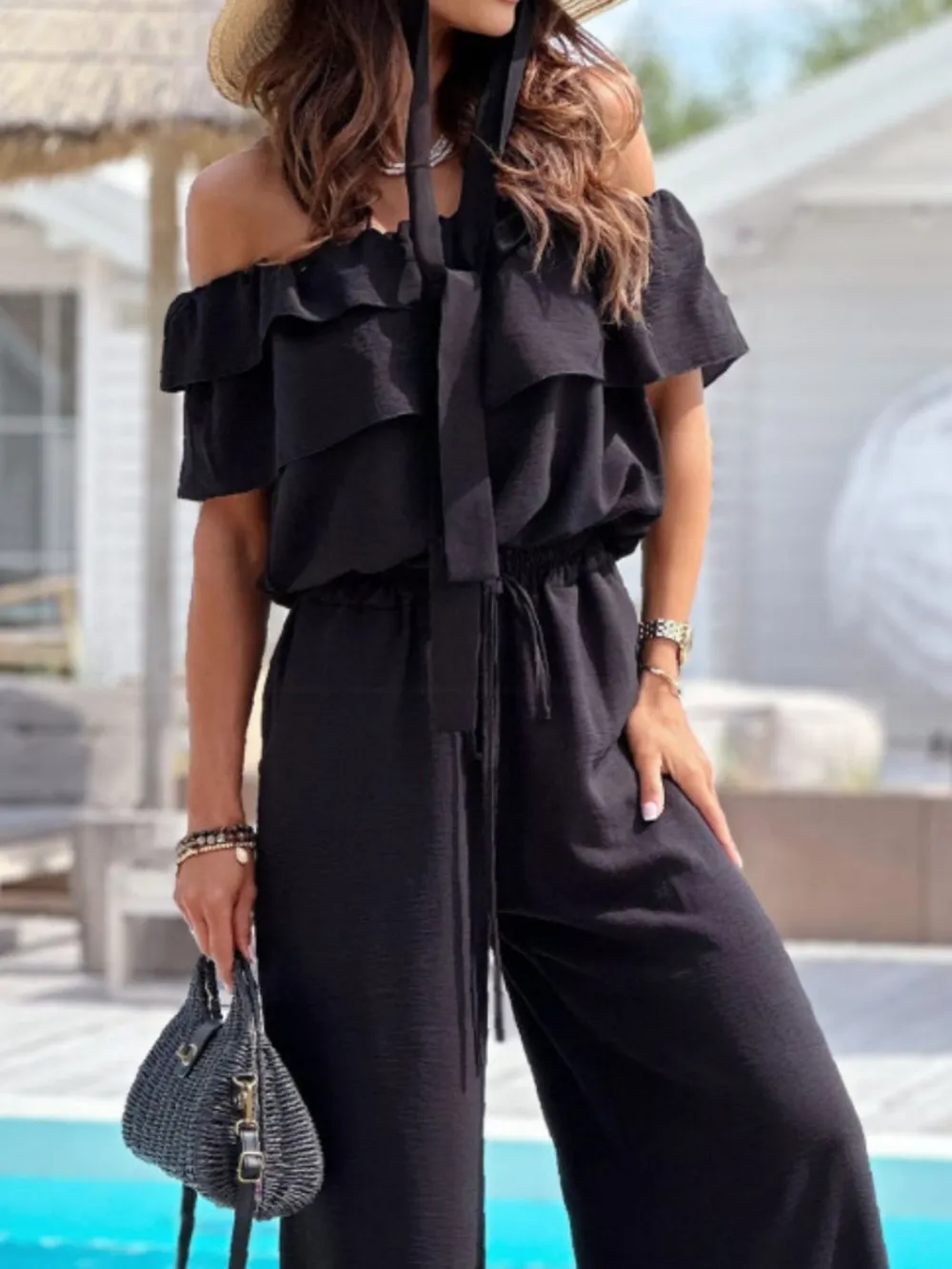 Ruffled Off Shoulder Wide Leg Jumpsuit, image 7