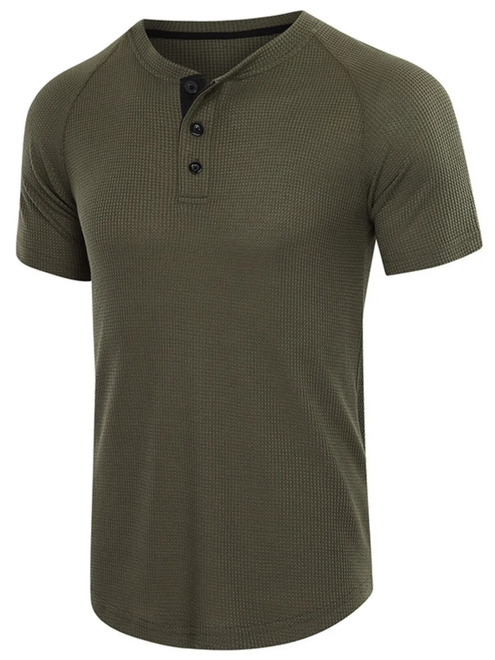 Men's Casual Waffle Knit Henley T-Shirt, image 2
