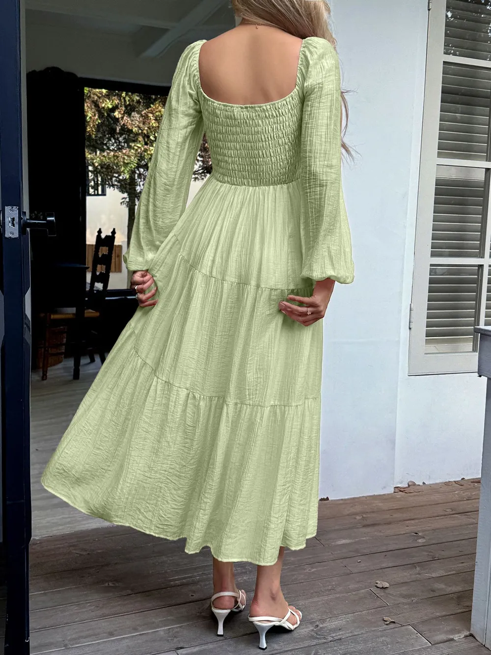 Tiered Balloon Sleeve Midi Dress, image 12