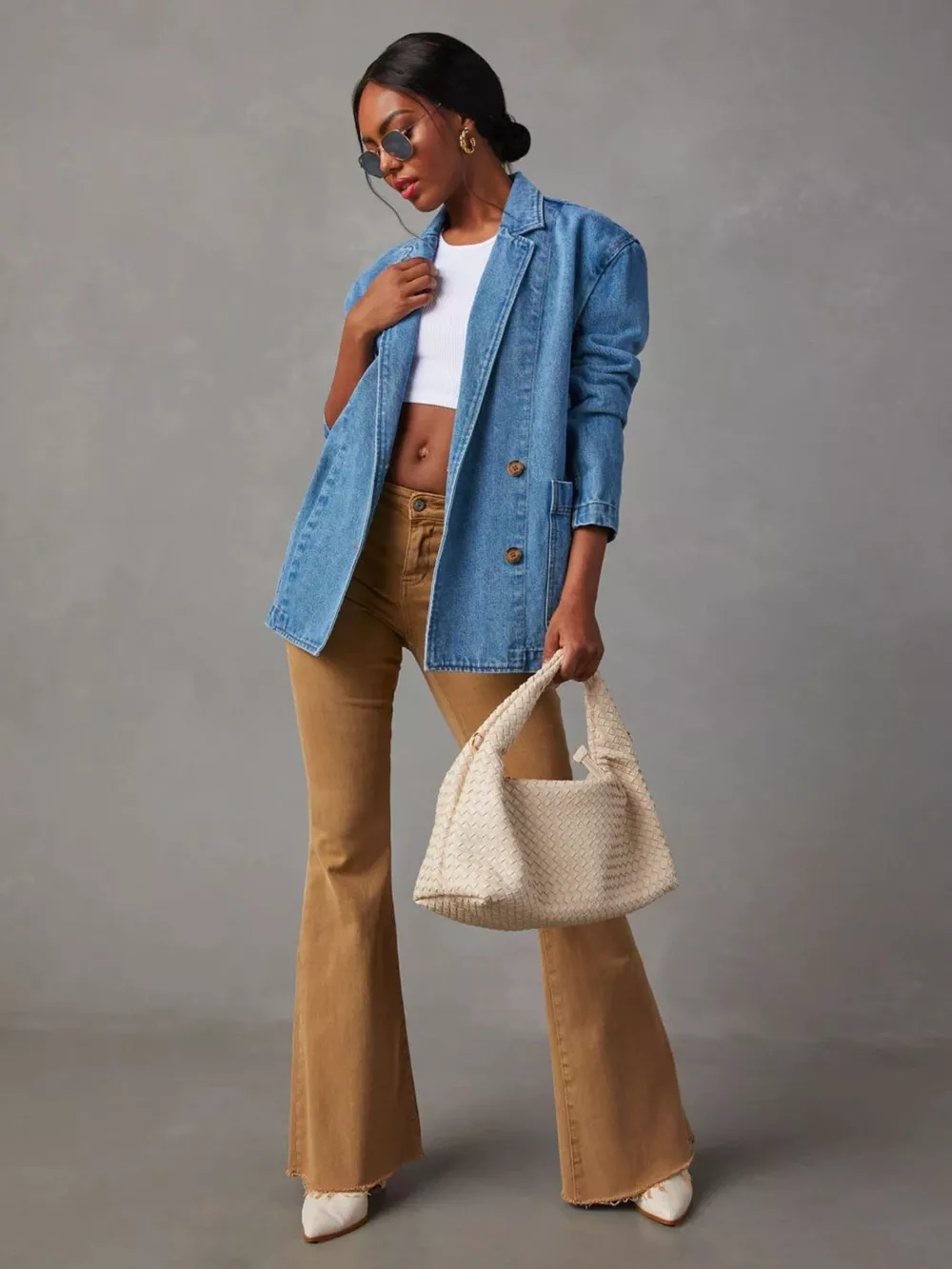 Classic Button Down Denim Blazer Jacket, image 4