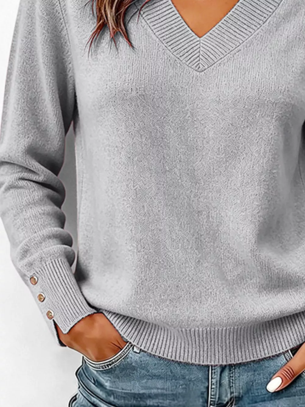 V-Neck Long Sleeve Sweater w, image 12