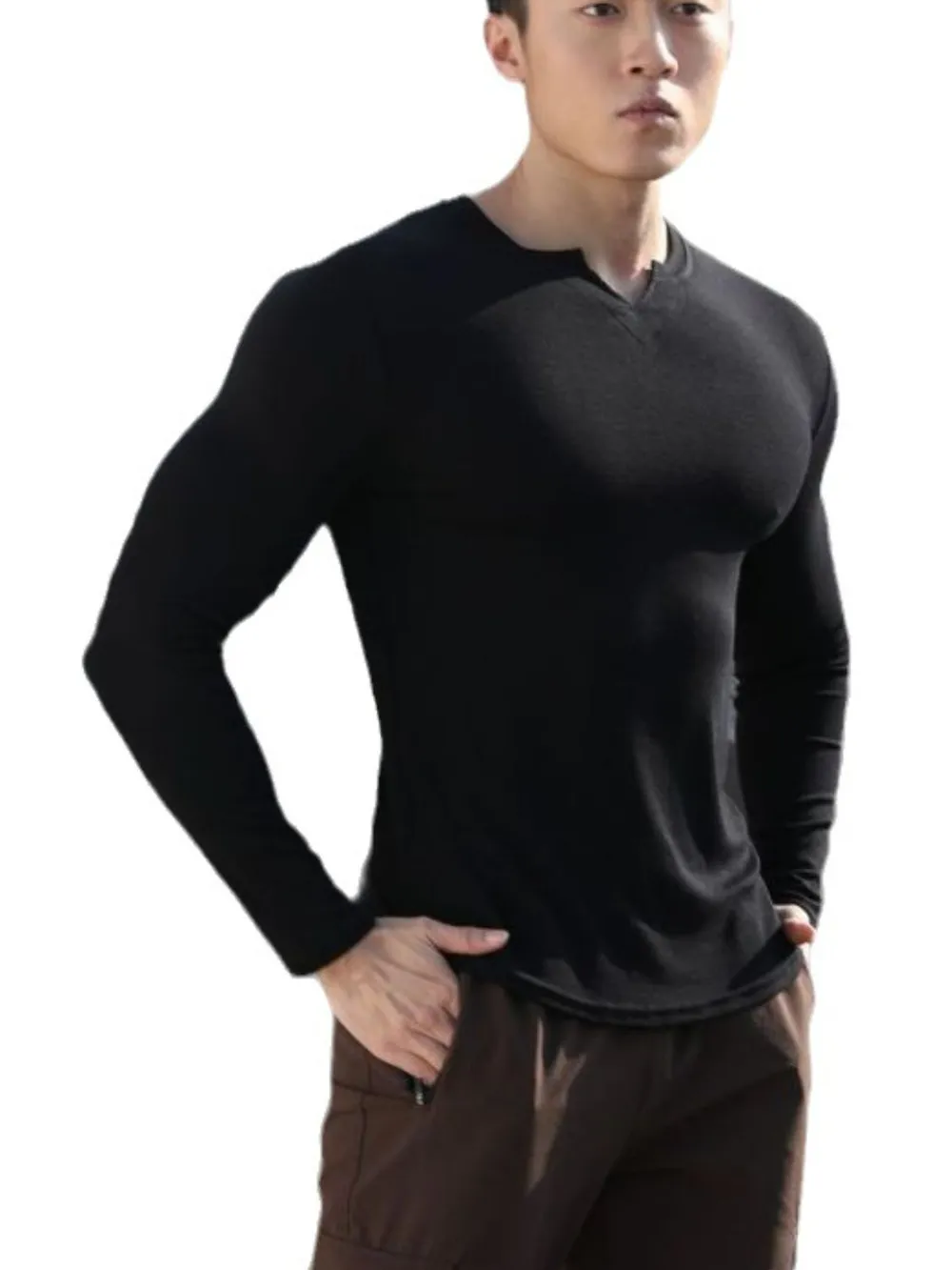 Men's Plus Size Notched Long Sleeve T-Shirt, image 6