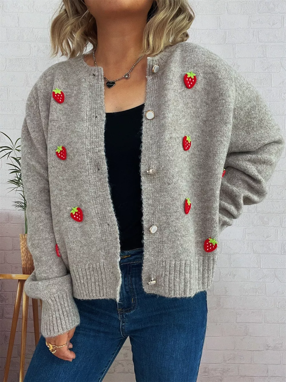 Strawberry Button Up Long Sleeve Cardigan, image 18