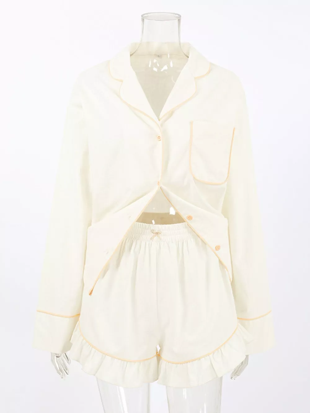 Contrast Trim Long Sleeve Top and Shorts Lounge Set, image 8