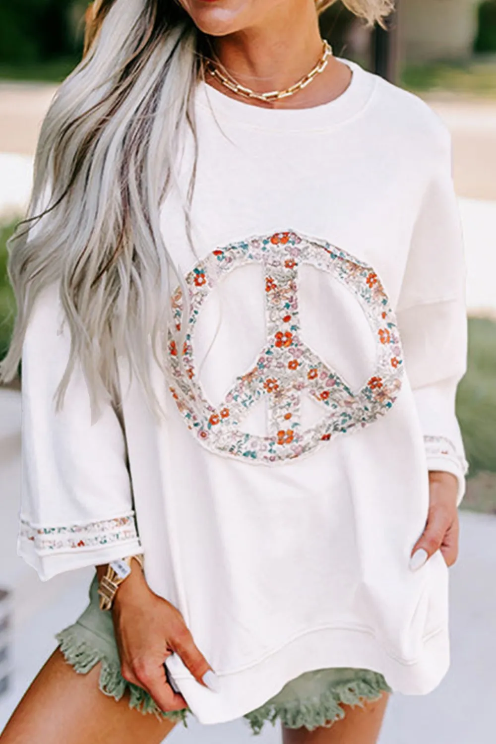 Peace Patch Round Neck Long Sleeve Top, image 3