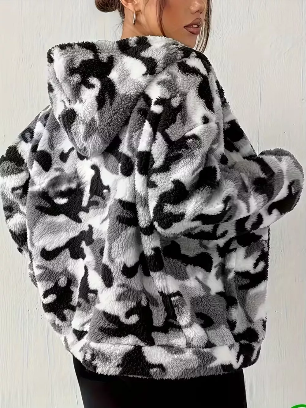 Fuzzy Camo Zip-Up Hoodie, image 9