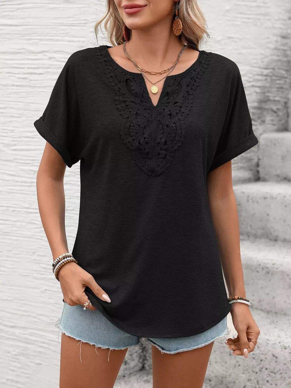 Lace Trim Short Sleeve T-Shirt, image 9