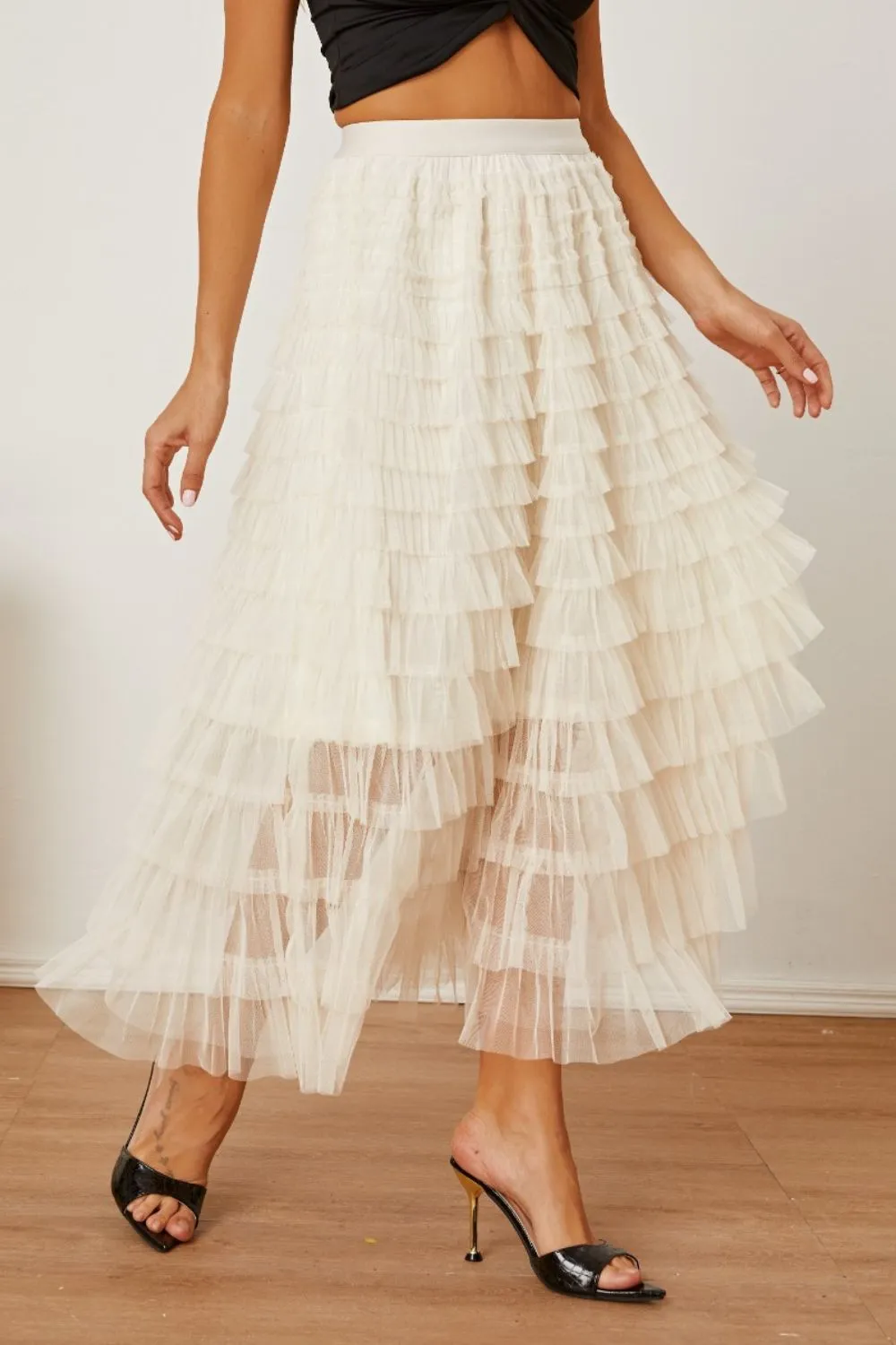 Ruched High Waist Tiered Skirt, image 3