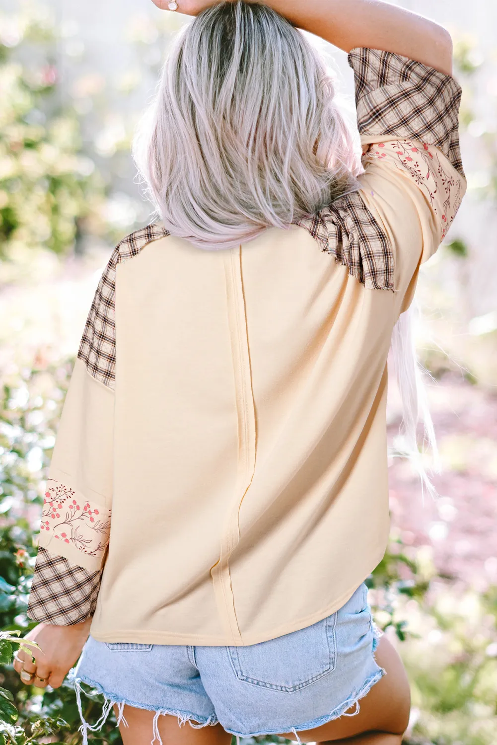 Heart Plaid Round Neck Long Sleeve Blouse, image 7