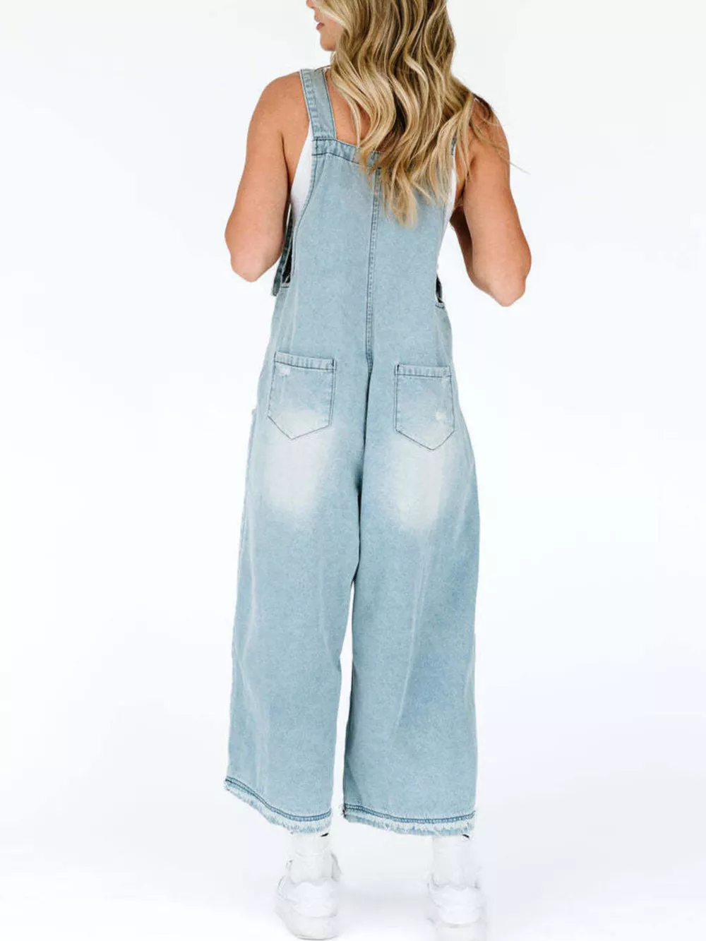 Distressed Wide Leg Denim Overalls, image 13