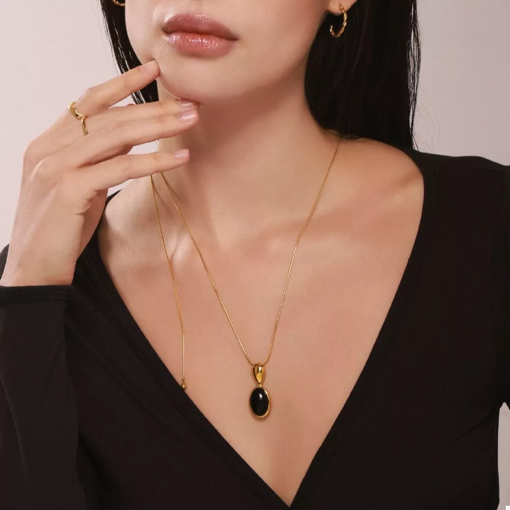 18K Gold-Plated Stainless Steel Necklace with Teardrop Pendant, image 2