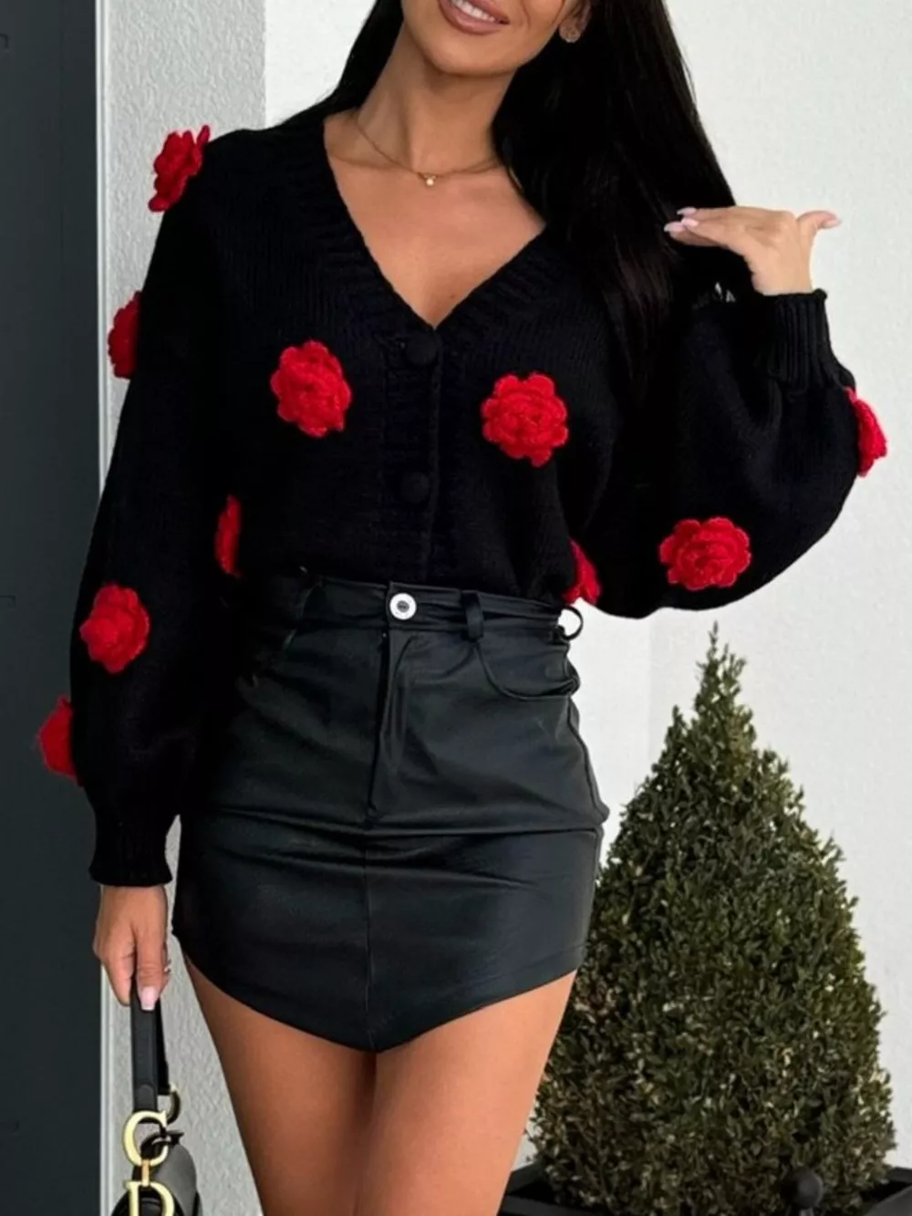 Rose Embellished V-Neck Cardigan, image 13