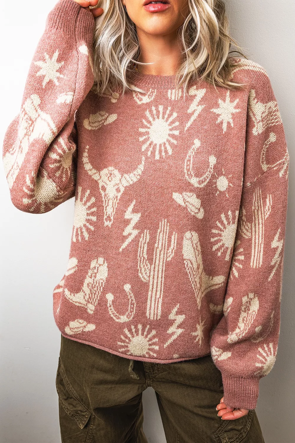 Western Graphic Round Neck Sweater, image 2