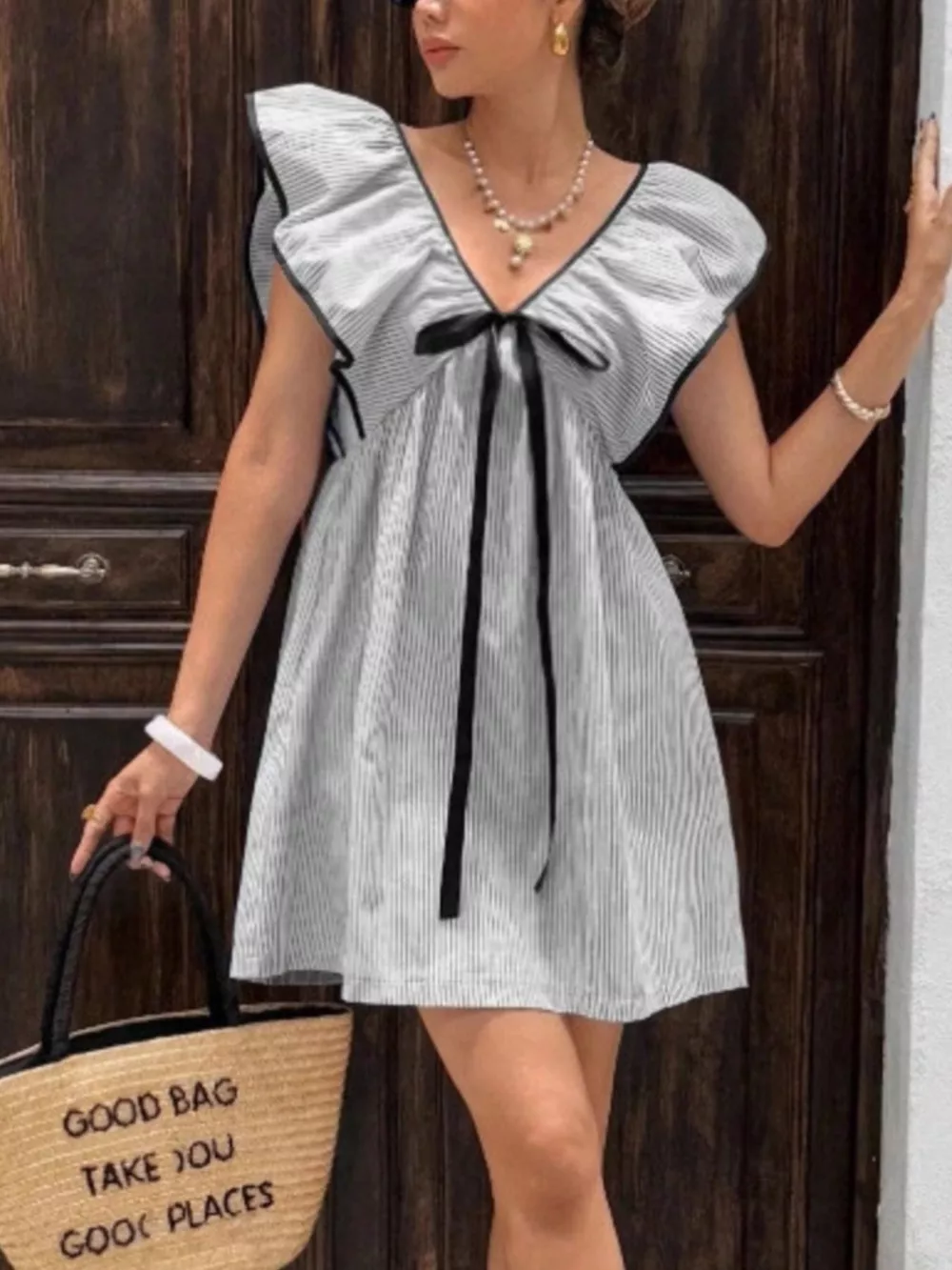 Striped Ruffle Sleeve Mini Dress, image 9