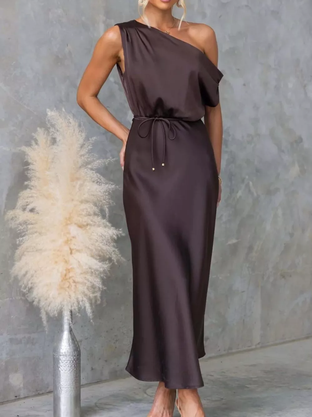One-Shoulder Tied Midi Dress, image 13