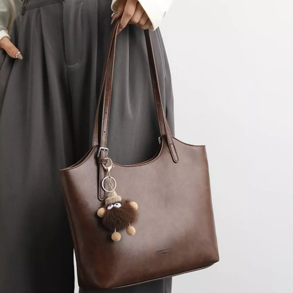 Leather Tote Bag with Charm