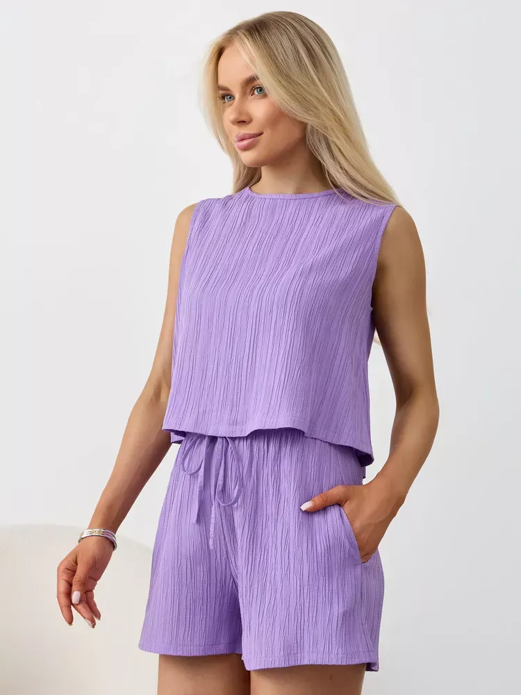 Textured Round Neck Tank and Shorts Set, image 34