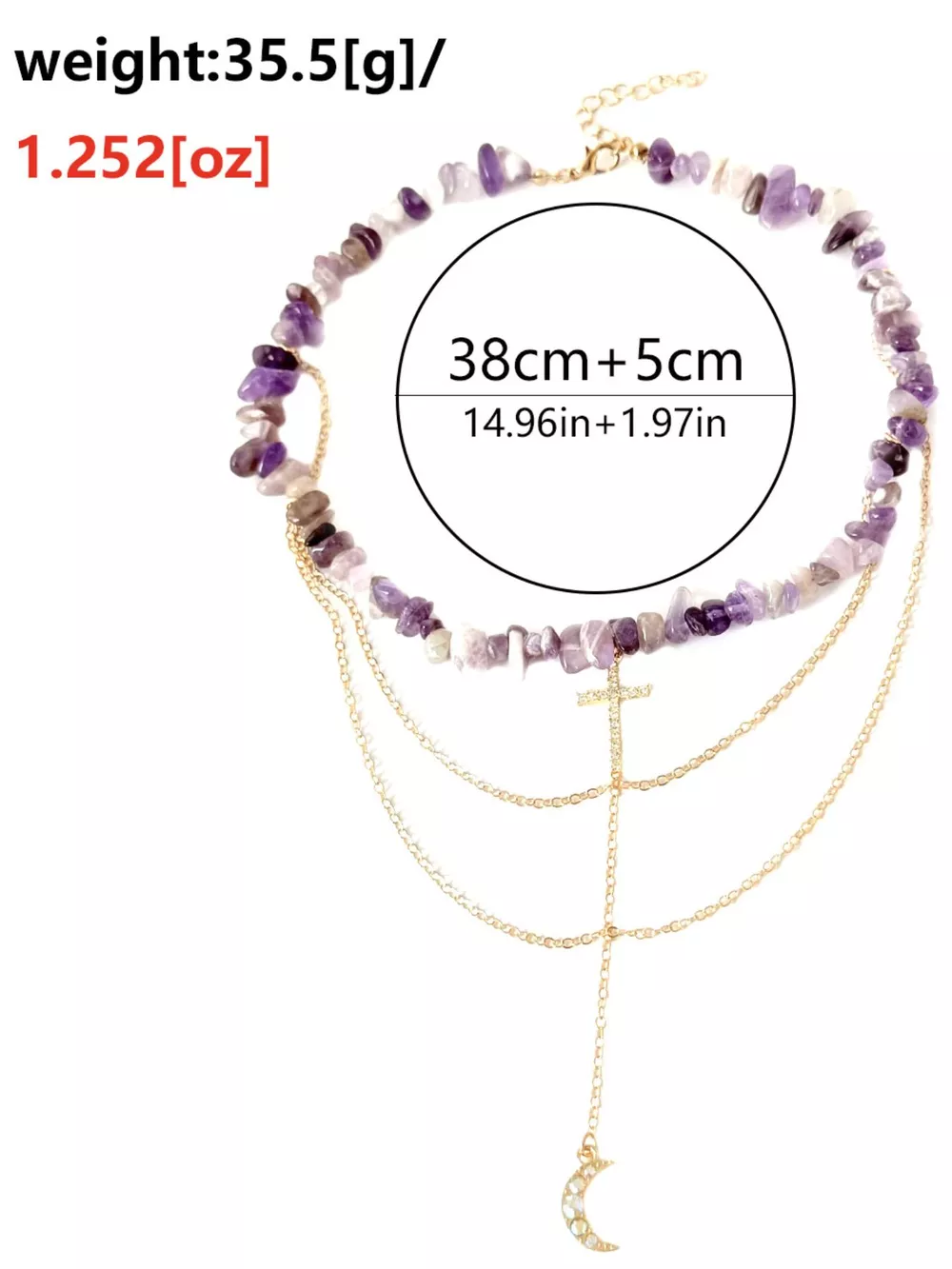 Layered Cross and Moon Pendant Necklace, image 7