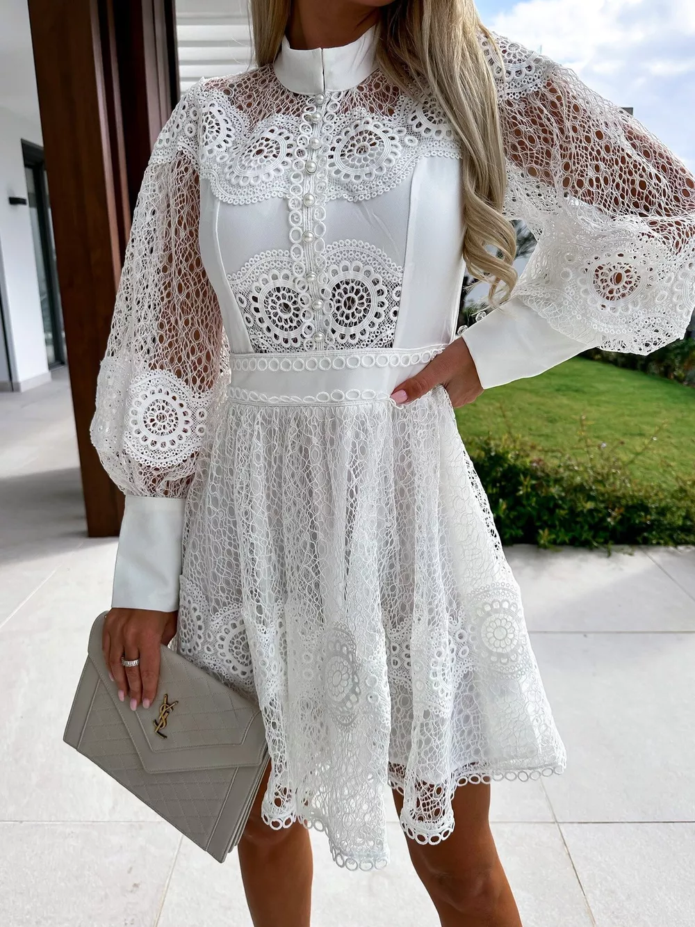 Lace Lantern Sleeve Mini Dress, image 11