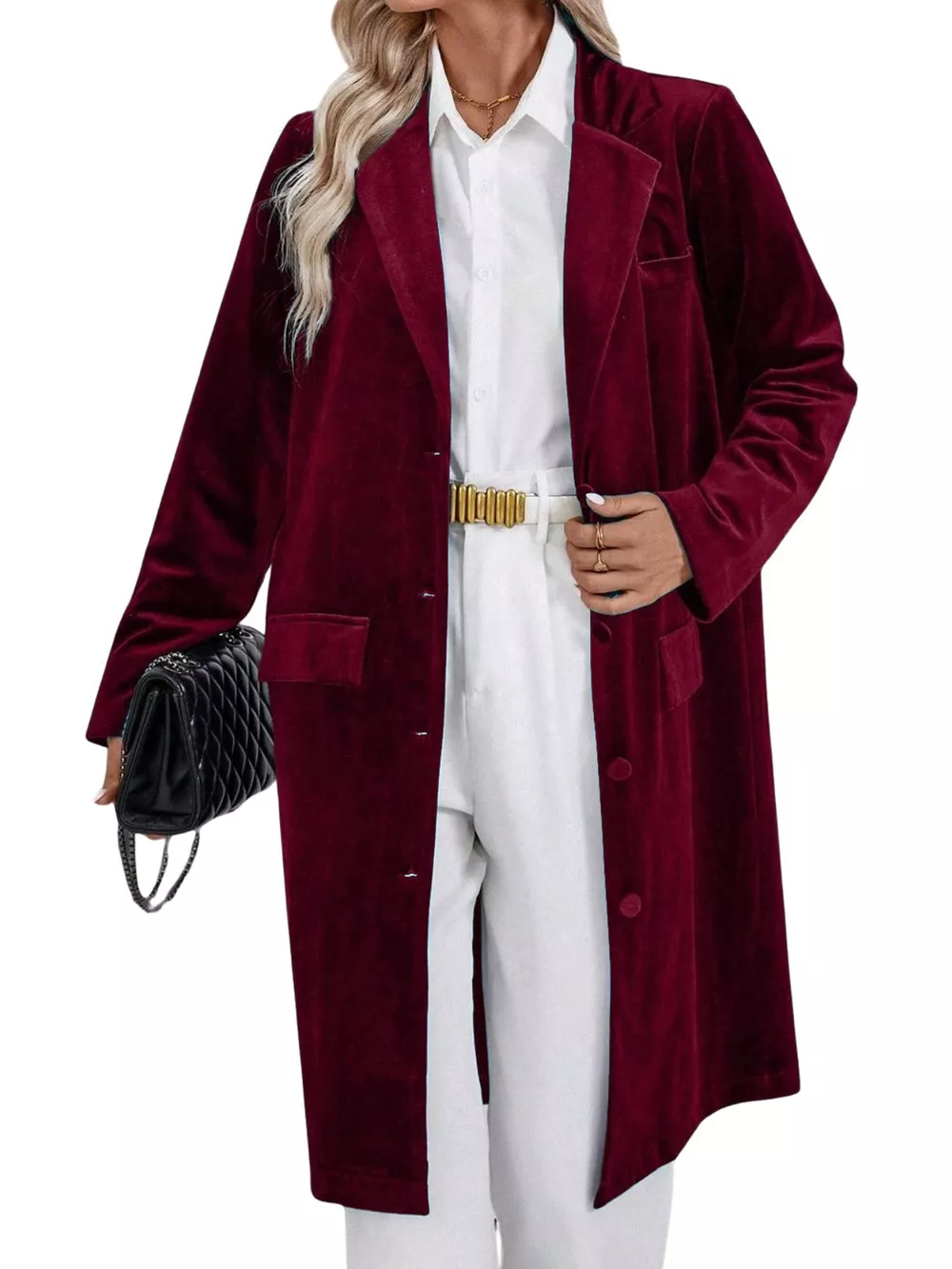 Lapel Collar Long Sleeve Longline Coat, image 19
