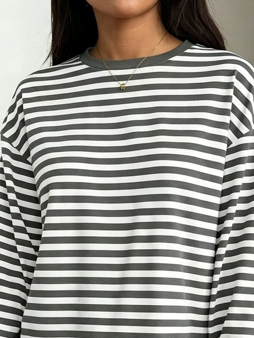 Full Size Casual Long-Sleeve Striped Crew Neck T-Shirt Plus Size, image 6