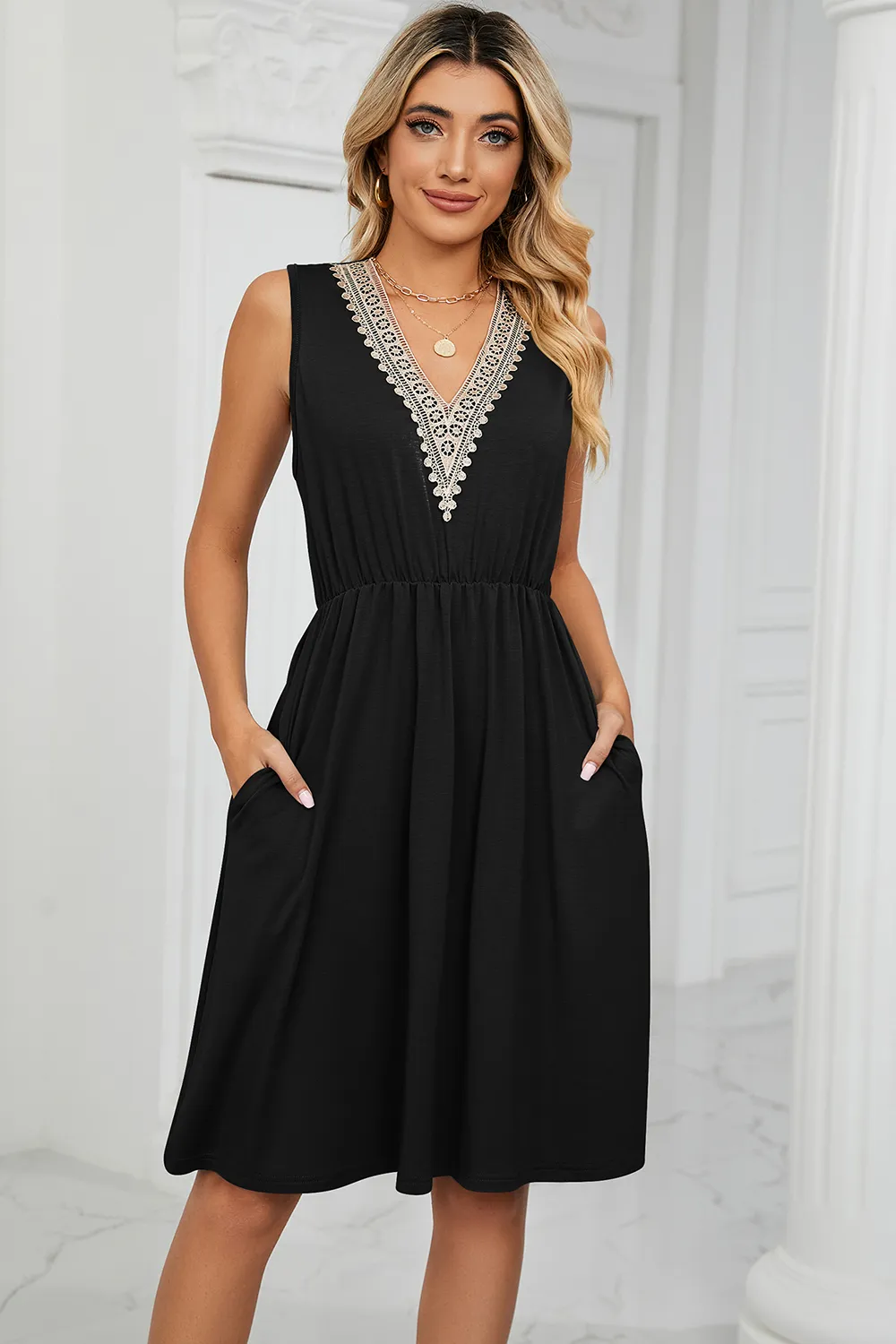 Pocketed V-Neck Wide Strap Dress, image 18