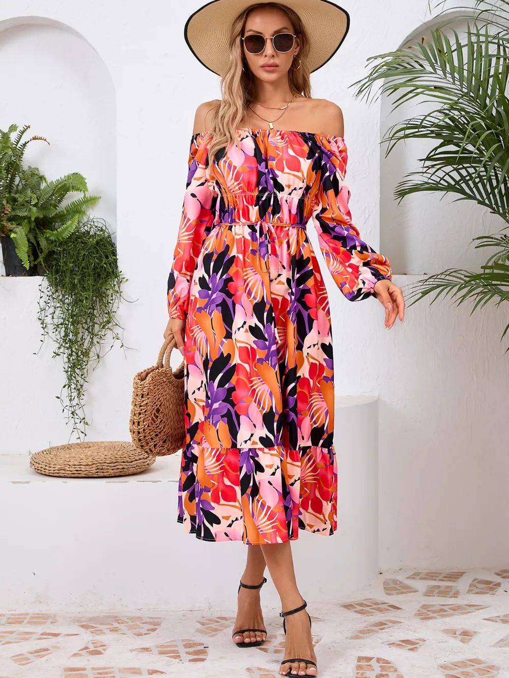 Printed Long Sleeve Midi Dress, image 2