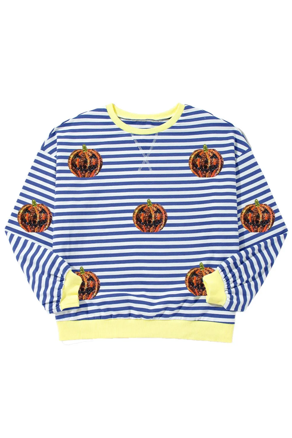Pumpkin Striped Round Neck Long Sleeve Sweatshirt, image 9