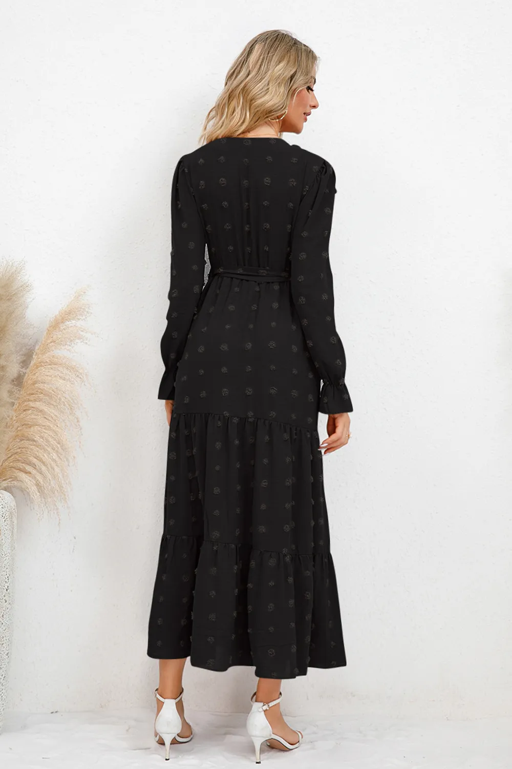 Swiss Dot Tied Surplice Flounce Sleeve Dress, image 11