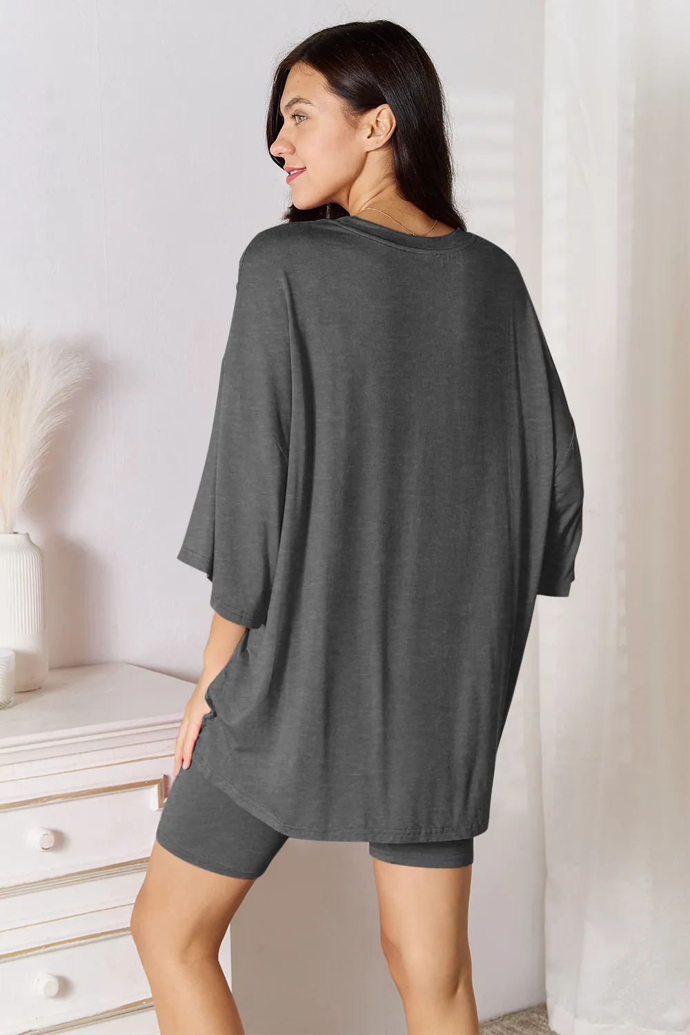 Full Size Soft Rayon Three-Quarter Sleeve Top and Shorts Set, image 24
