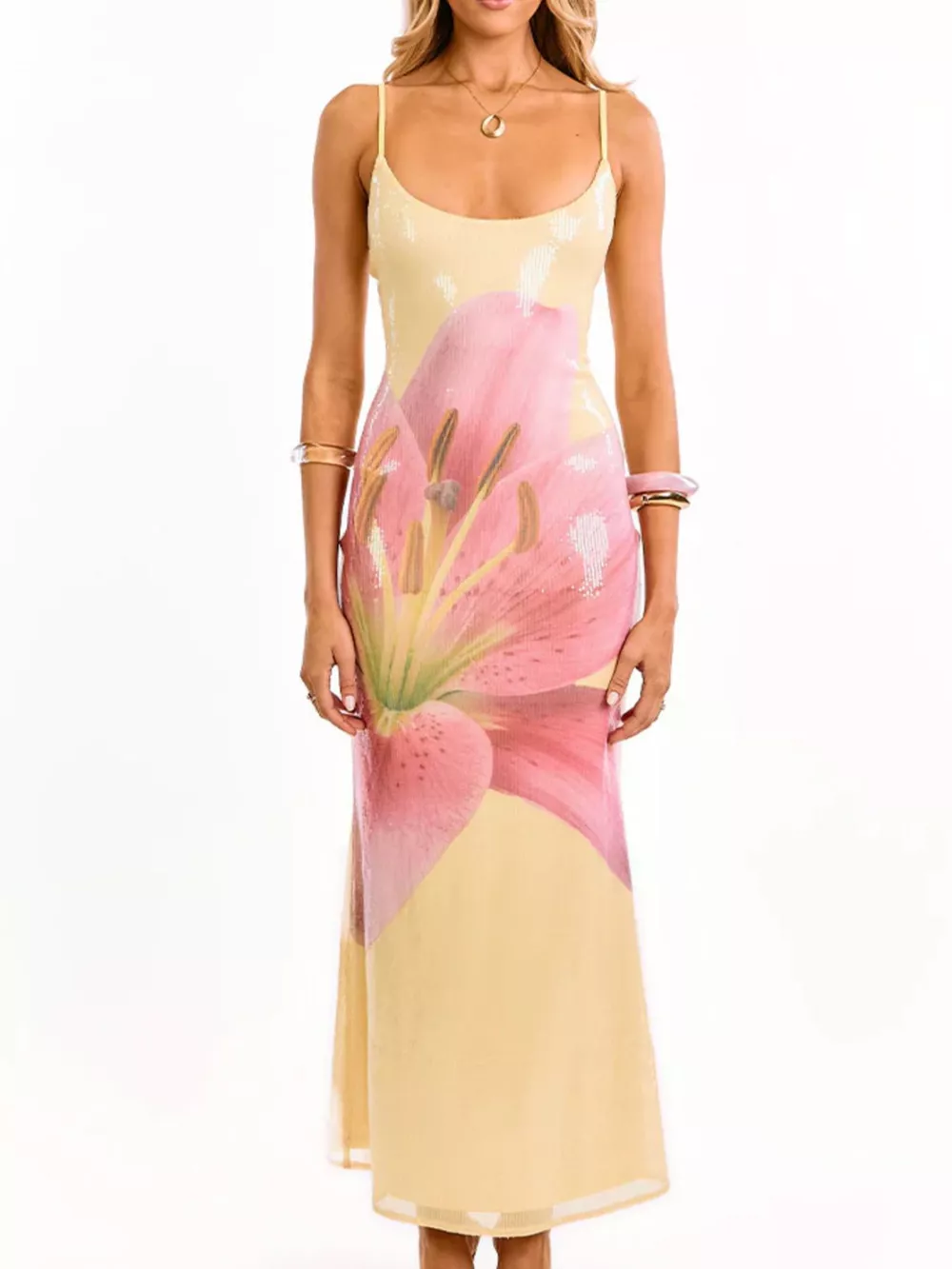Flower Scoop Neck Maxi Cami Dress, image 7