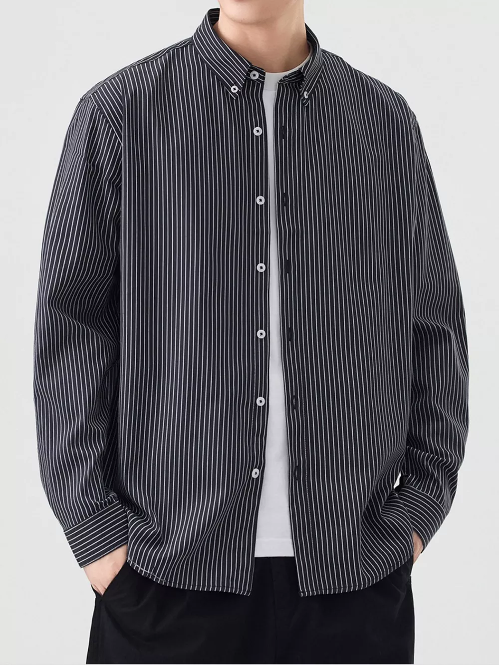 Men's Full Size Casual Striped Button-Down Shirt Plus Size