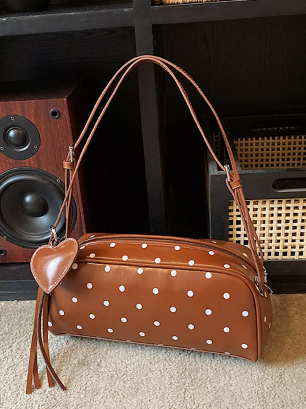 Polka Dot Leather Shoulder Bag, image 5