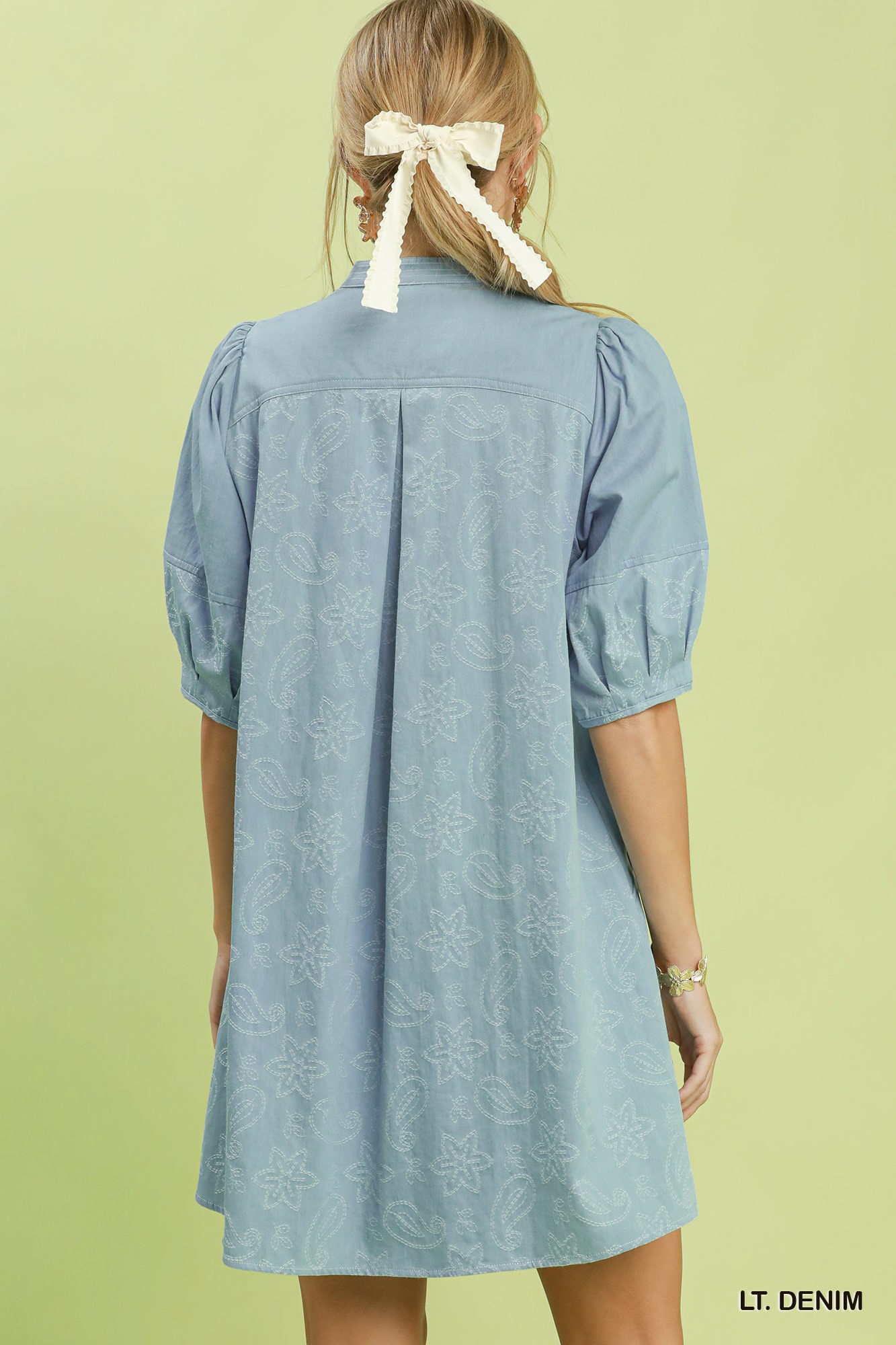 Print Denim Dress with Contrast Stitch, image 3