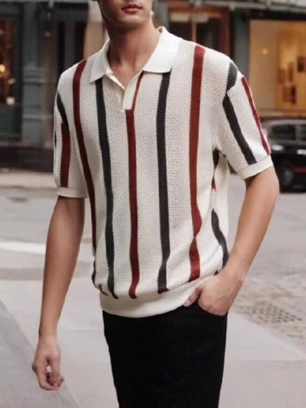 Men's Full Size Striped Short Sleeve Polo Plus Size, image 2