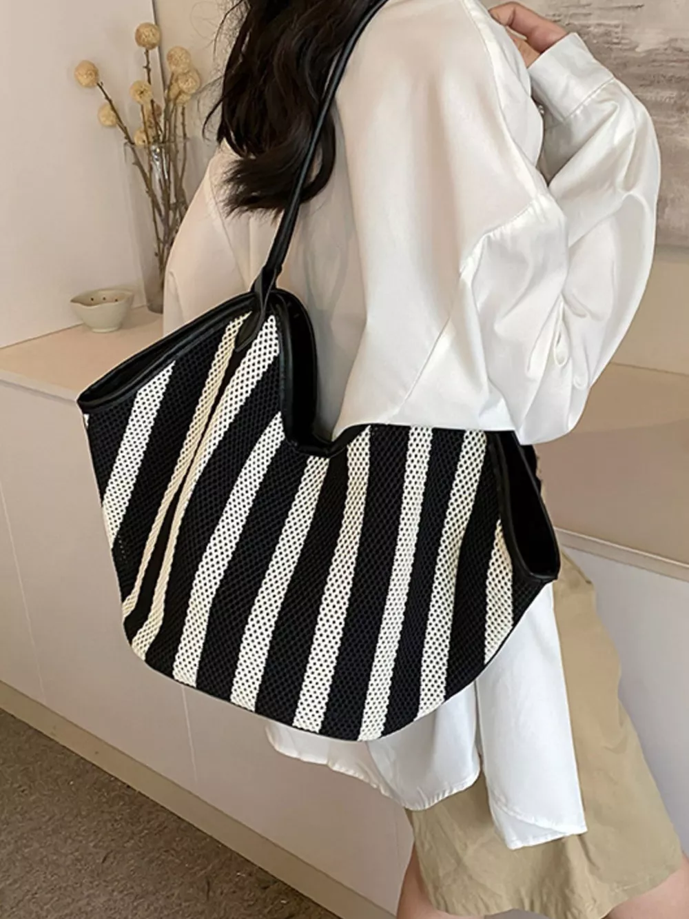 Striped Knit Shoulder Bag, image 5